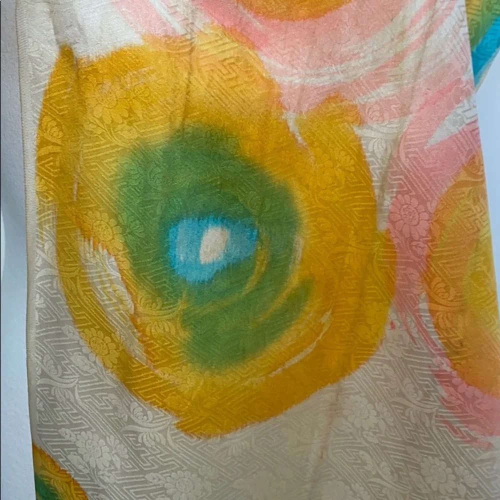 Vintage 100% Silk Scarf Japan Abstract Mod Jacquard Oblong Colorful